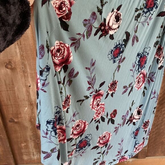 About A Girl Blue Floral Faux Wrap Side Tie High-low Maxi Dress - Picture 9 of 11